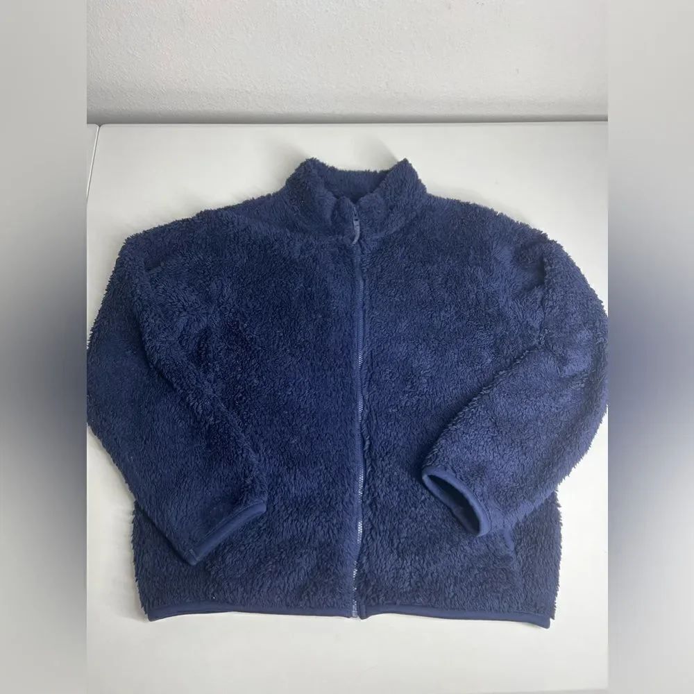 Uniqlo Navy Blue Shaggy Fuzzy Kids Jacket Size 11-12